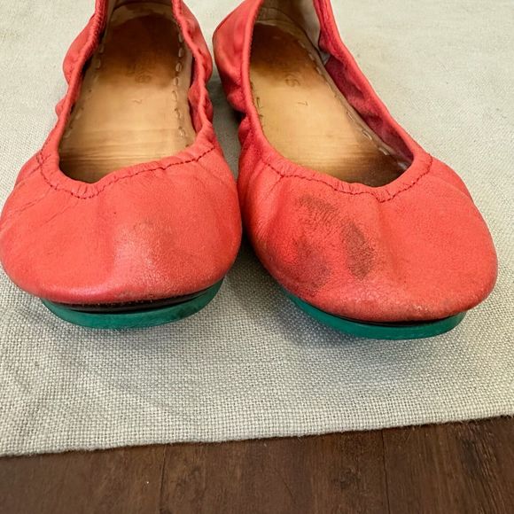 TIEKS by Gavrieli Poppy Orange Coral Leather Ballet Flats Foldable Slip On - Picture 4 of 13